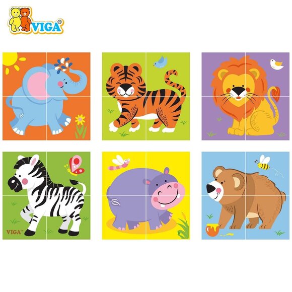 New Sealed Viga 4pcs 6-side Cube Puzzle - Wild Animals For Age 18 Months - Picture 3 of 8